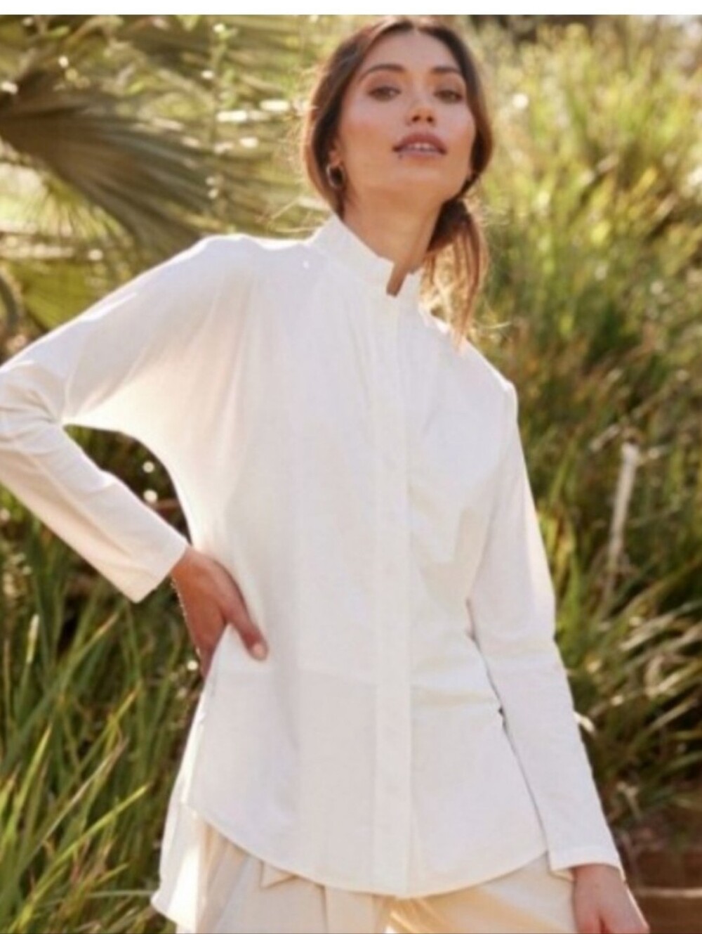 ADAY Something Borrowed Shirt Oat Cream Technical Travel Button Up Tunic Small